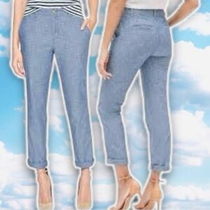 NWT GAP High Rise Girlfriend Khaki Cropped Trouser Pants Chambray Preppy Coastal